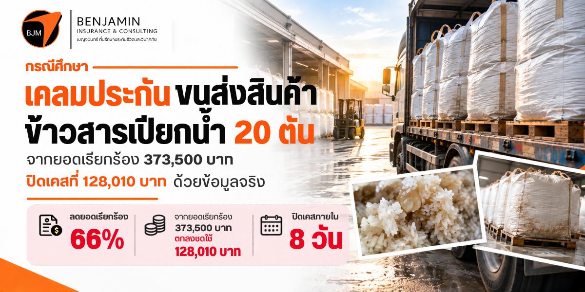 เคลมประกันขนส่งสินค้า ข้าวสารเปียกน้ำ 20 ตัน: จากยอดเรียกร้องแรก 373,500 บาท ปิดเคสที่ 128,010 บาทด้วยข้อมูลจริง